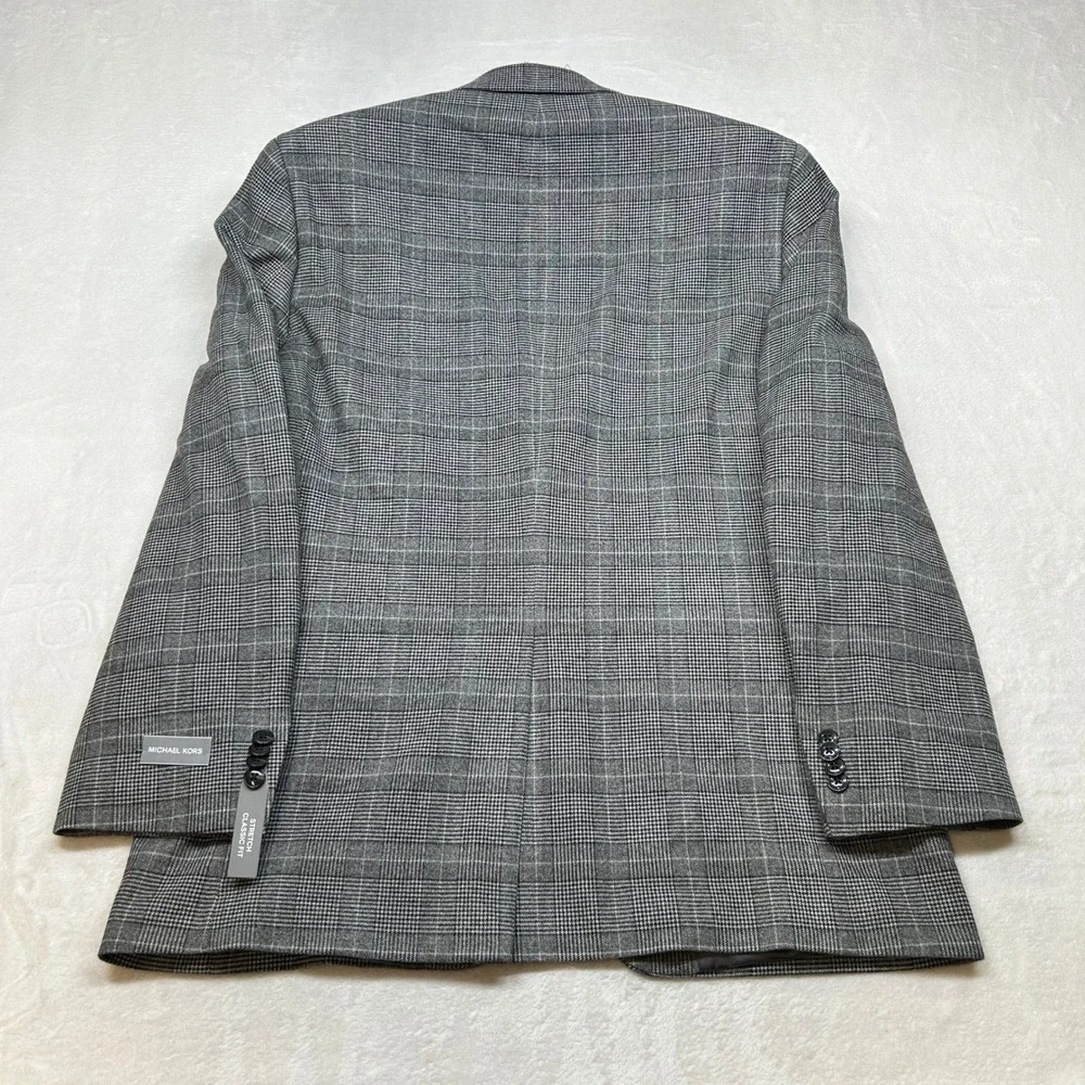 Michael Kors‎ Kent Sport Coat Mens 40R 40 Black White Plaid Stretch Classic $295